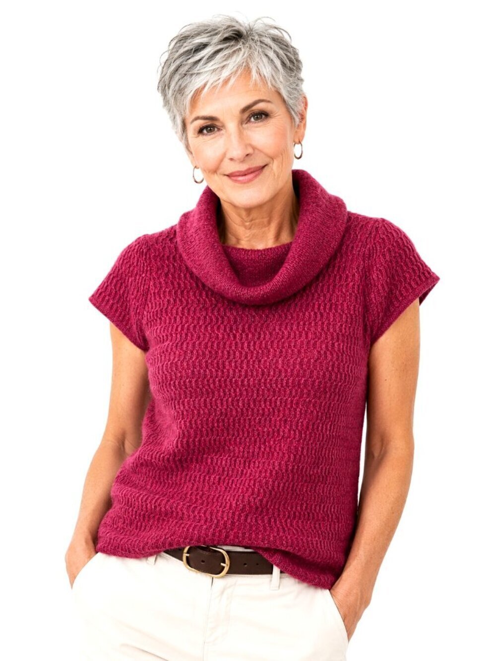 St Ambecco Made in Italy Magenta Wool Alpaca Cowl Neck Sweater